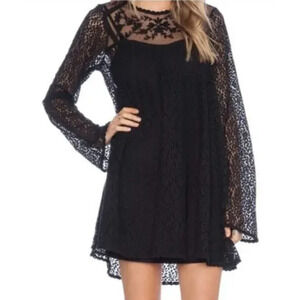 Free People Rodeo Bella Dress Black Lace Sheer XS Whimsigoth Festival Concert